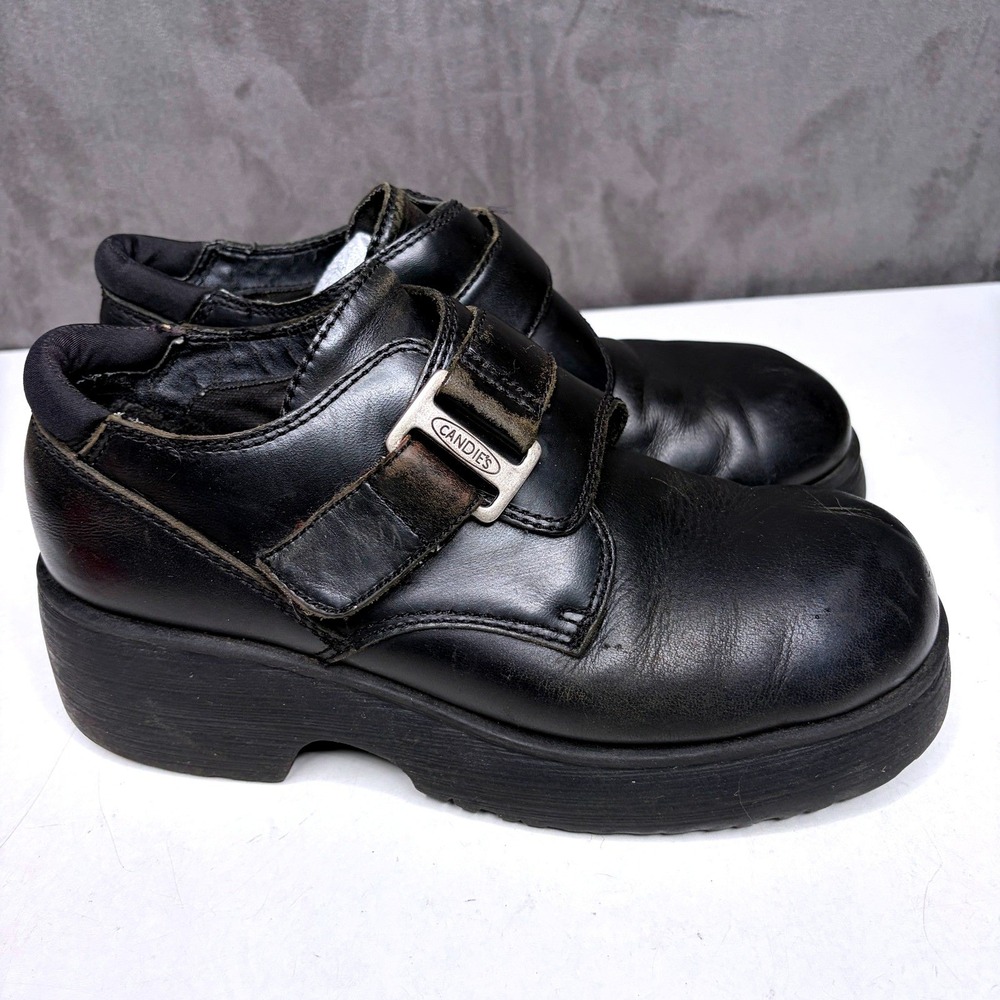 Vintage 90s Y2k Black Oxford Platform Chunky Heel 7.5 Buckle Goth Grunge Shoes